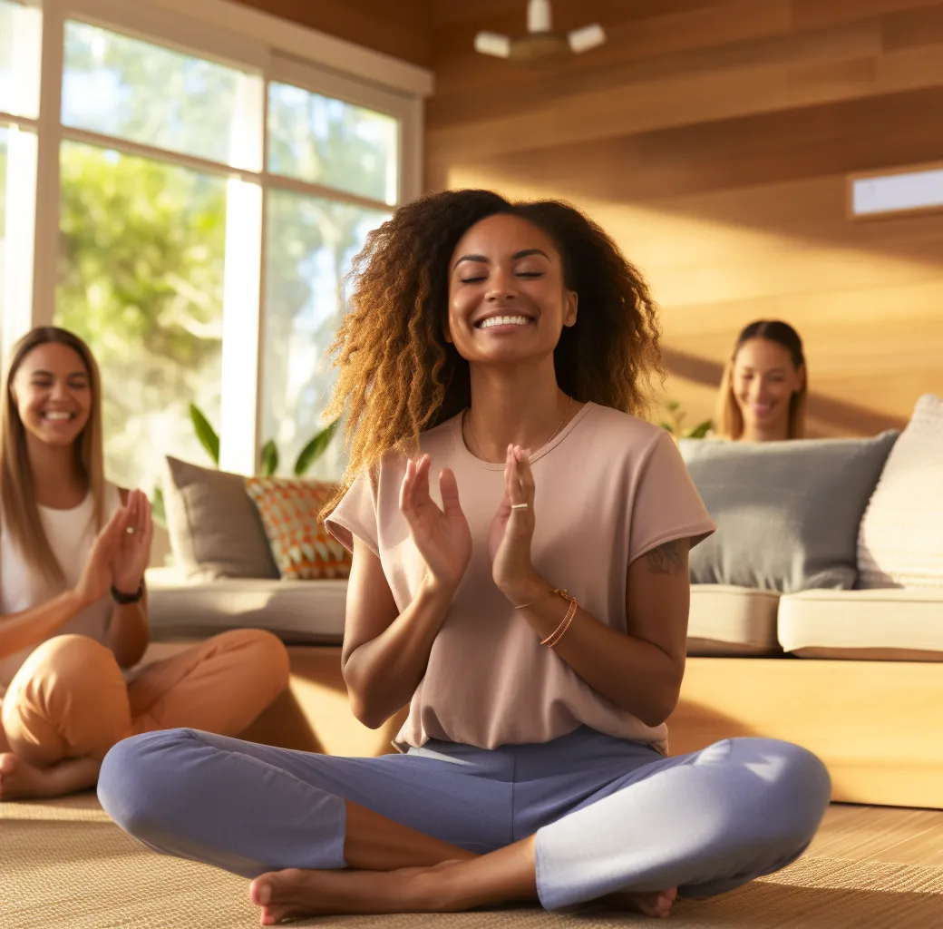 Equipe diversa reunida para sessão de meditação